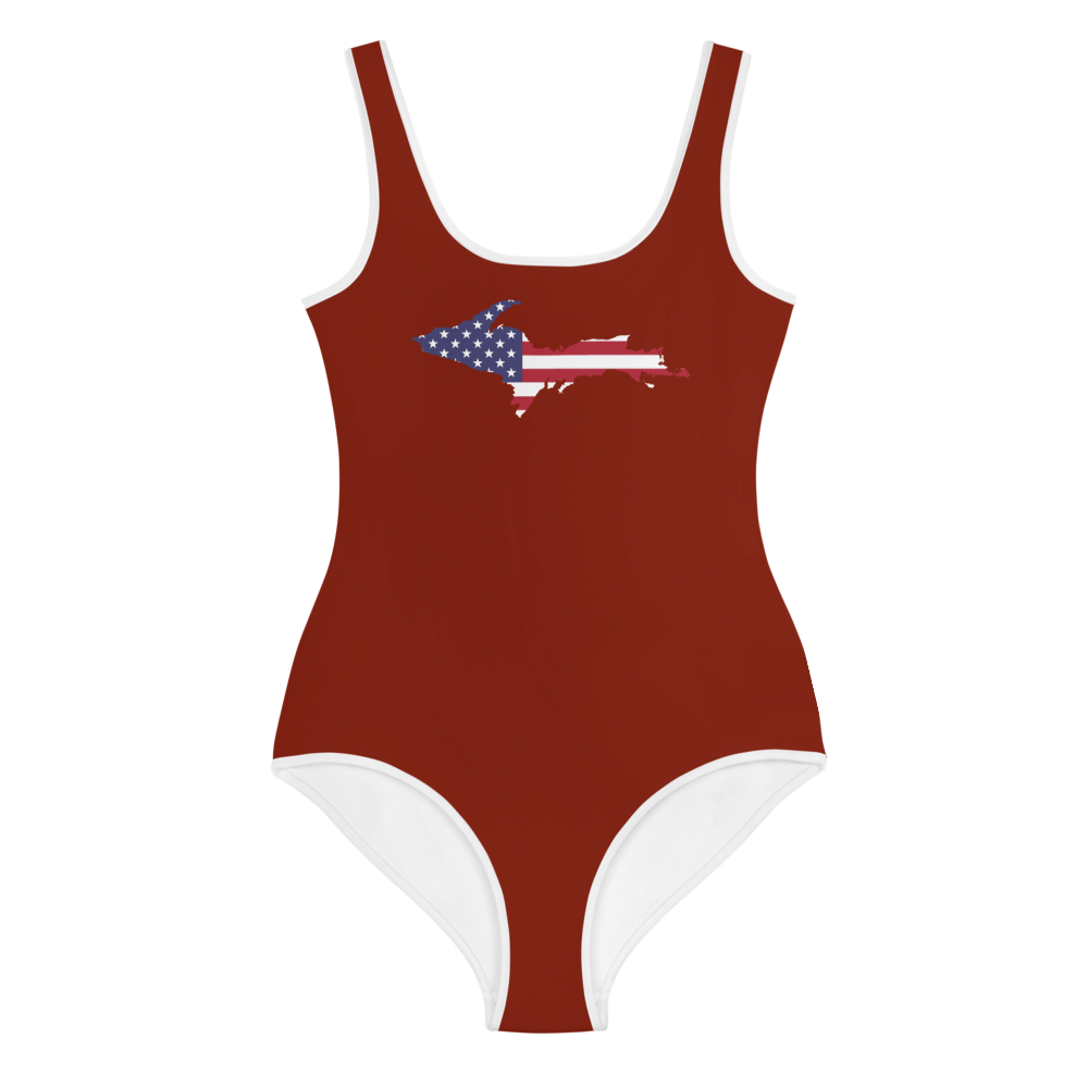 Michigan Upper Peninsula Youth Swimsuit (w/ UP Outline) | Cherryland Red