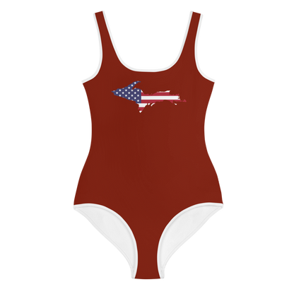 Michigan Upper Peninsula Youth Swimsuit (w/ UP Outline) | Cherryland Red