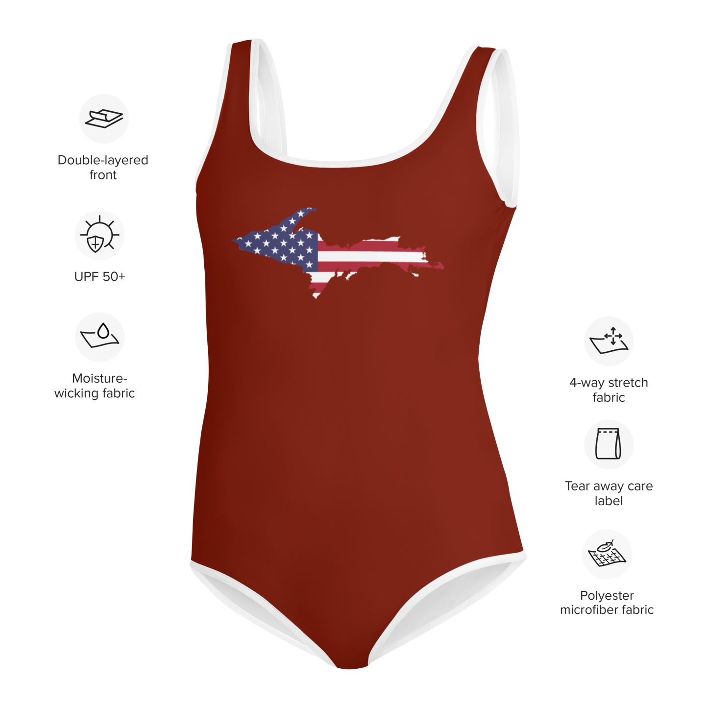 Michigan Upper Peninsula Youth Swimsuit (w/ UP Outline) | Cherryland Red