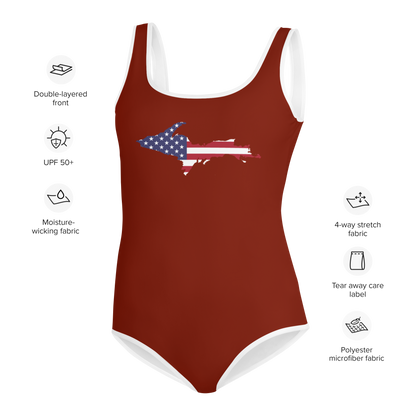 Michigan Upper Peninsula Youth Swimsuit (w/ UP Outline) | Cherryland Red