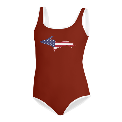 Michigan Upper Peninsula Youth Swimsuit (w/ UP Outline) | Cherryland Red