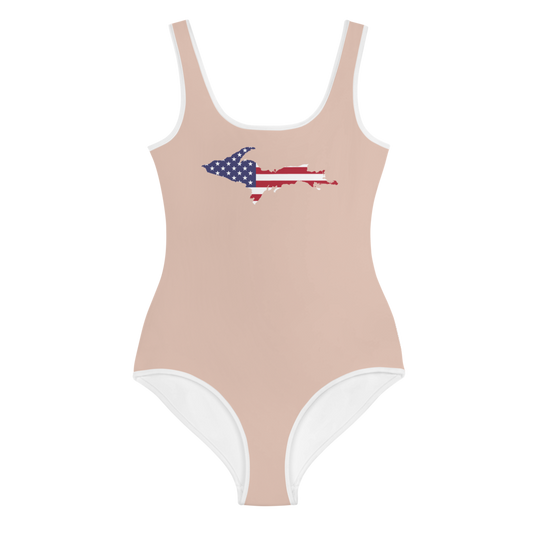 Michigan Upper Peninsula Youth Swimsuit (w/ UP Outline) | Rose Gold