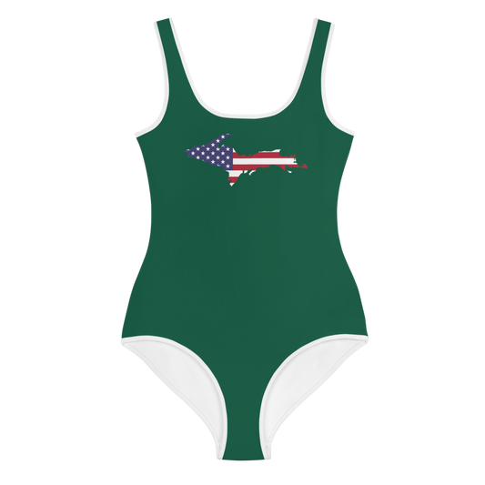 Michigan Upper Peninsula Youth Swimsuit (w/ UP Outline) | Superior Green