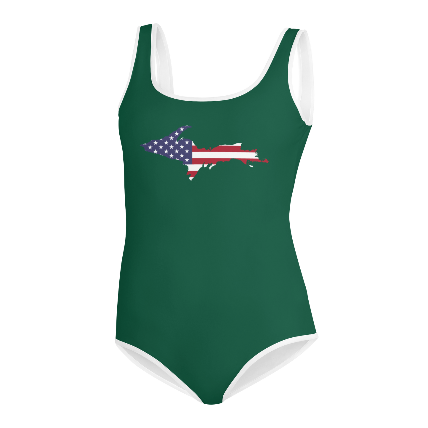 Michigan Upper Peninsula Youth Swimsuit (w/ UP Outline) | Superior Green