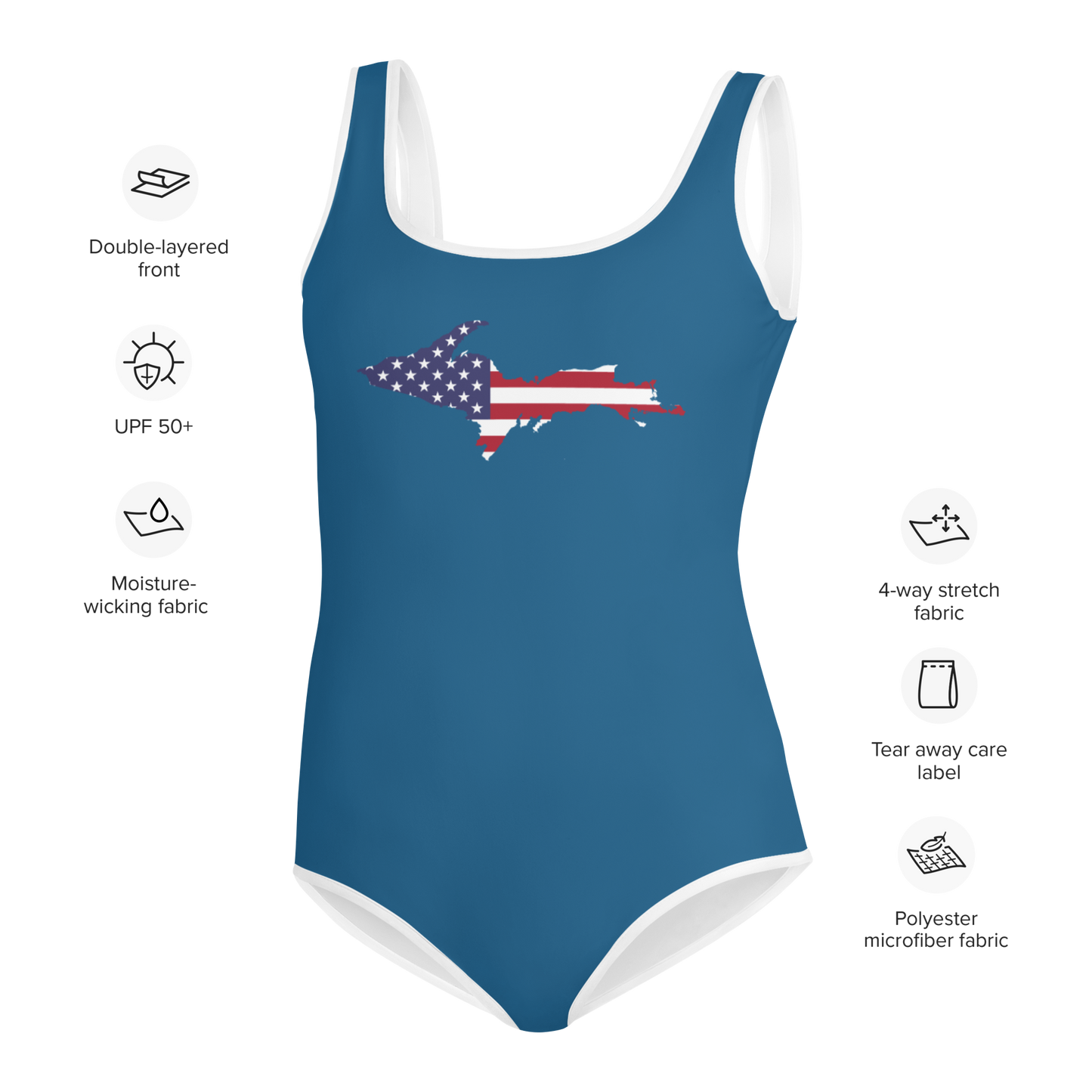 Michigan Upper Peninsula Youth Swimsuit (w/ UP Outline) | Blueberry