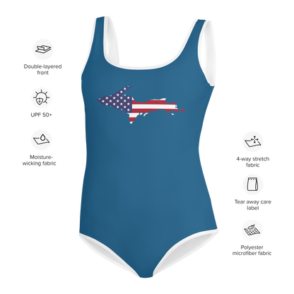 Michigan Upper Peninsula Youth Swimsuit (w/ UP Outline) | Blueberry