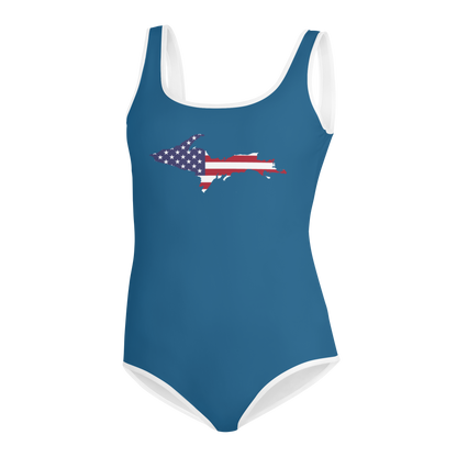 Michigan Upper Peninsula Youth Swimsuit (w/ UP Outline) | Blueberry