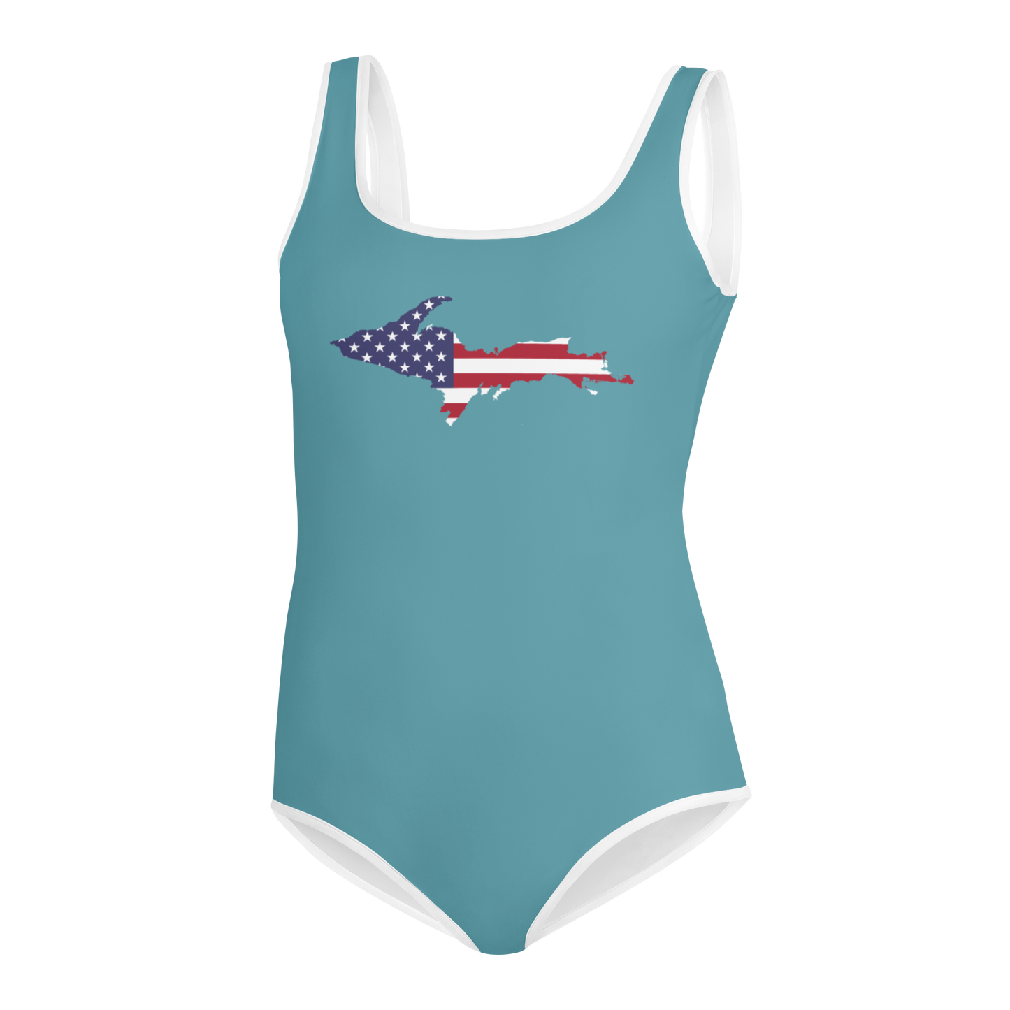 Michigan Upper Peninsula Youth Swimsuit (w/ UP Outline) | Lake Huron Blue