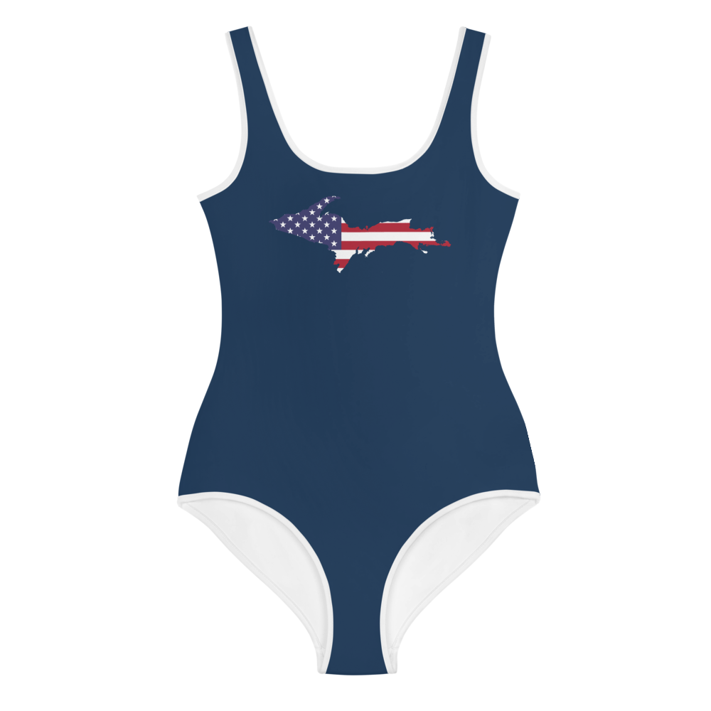 Michigan Upper Peninsula Youth Swimsuit (w/ UP Outline) | Navy