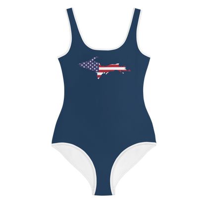 Michigan Upper Peninsula Youth Swimsuit (w/ UP Outline) | Navy