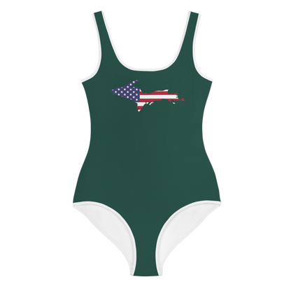 Michigan Upper Peninsula Youth Swimsuit (w/ UP Outline) | Laconic Green