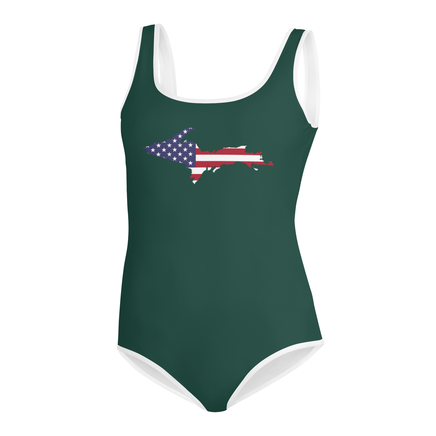 Michigan Upper Peninsula Youth Swimsuit (w/ UP Outline) | Laconic Green