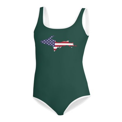 Michigan Upper Peninsula Youth Swimsuit (w/ UP Outline) | Laconic Green