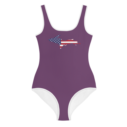 Michigan Upper Peninsula Youth Swimsuit (w/ UP Outline) | Plum