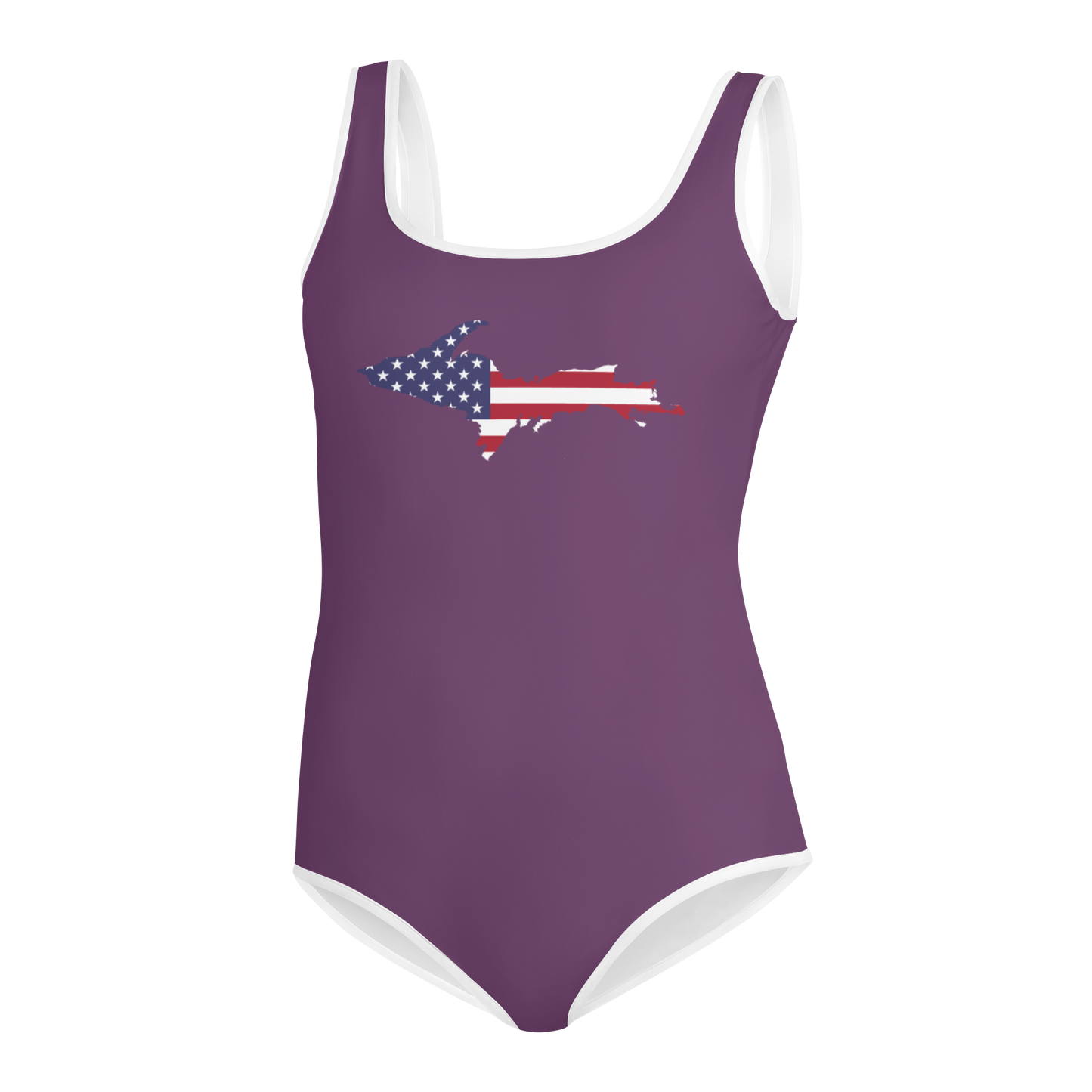 Michigan Upper Peninsula Youth Swimsuit (w/ UP Outline) | Plum