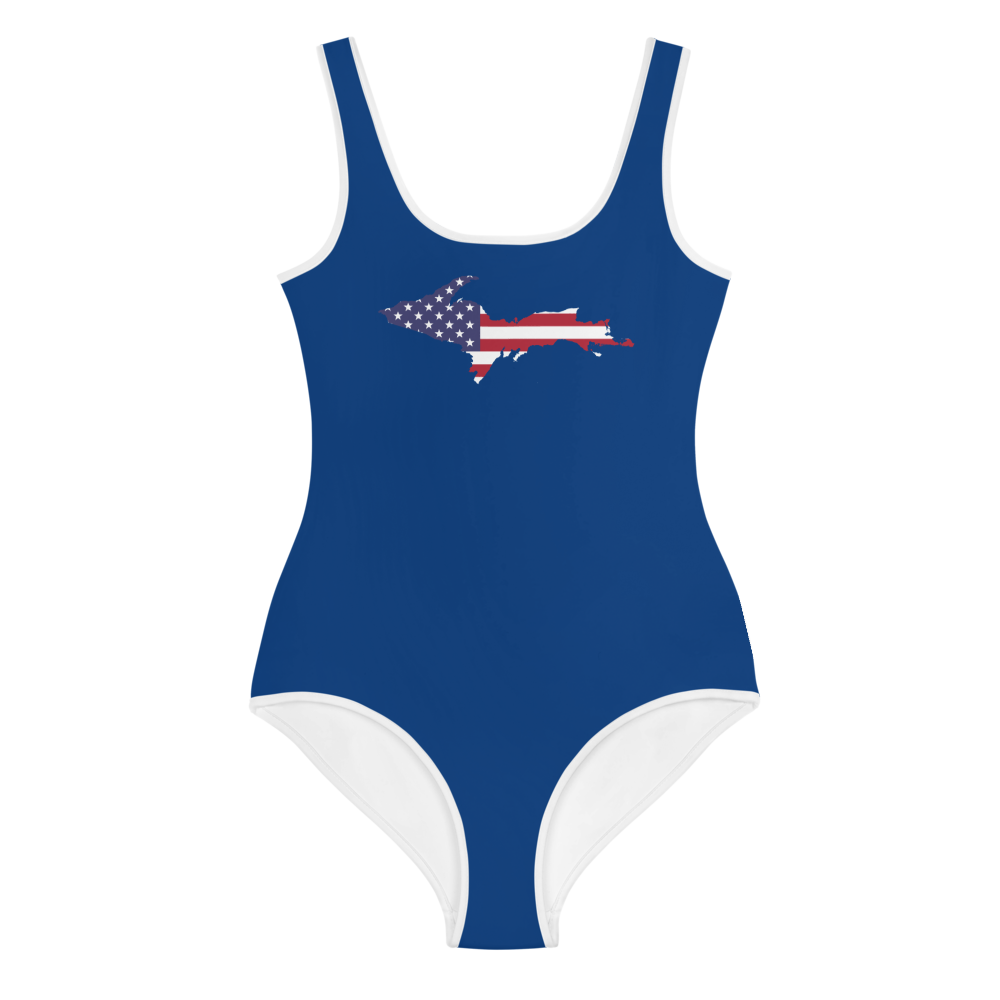 Michigan Upper Peninsula Youth Swimsuit (w/ UP Outline) | Dearborn Blue