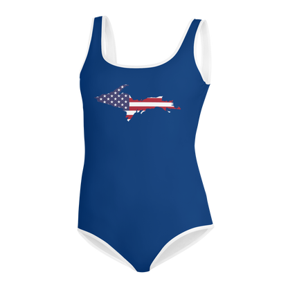 Michigan Upper Peninsula Youth Swimsuit (w/ UP Outline) | Dearborn Blue