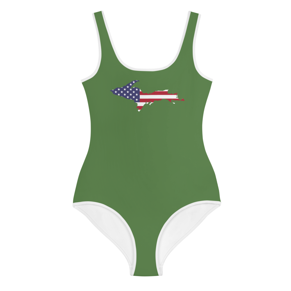 Michigan Upper Peninsula Youth Swimsuit (w/ UP Outline) | Pine Green