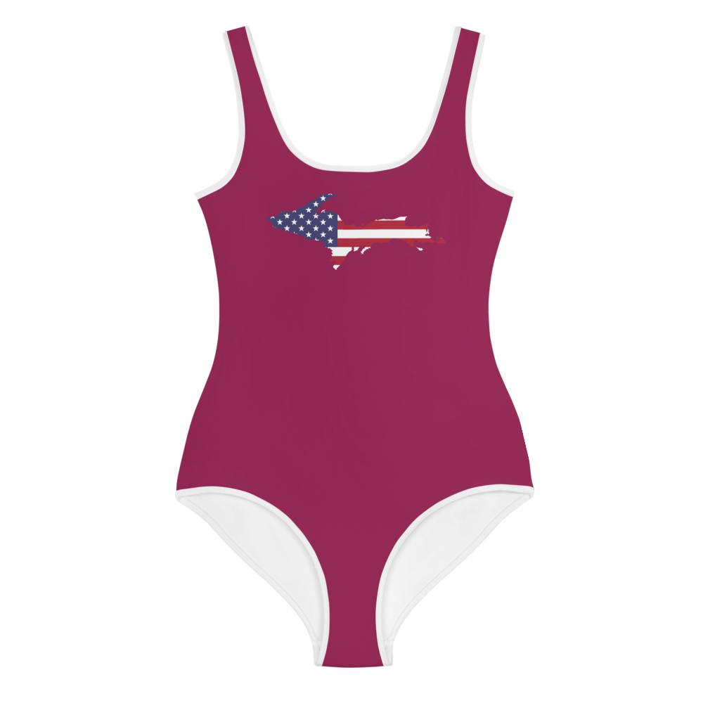 Michigan Upper Peninsula Youth Swimsuit (w/ UP Outline) | Ruby Red