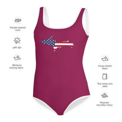 Michigan Upper Peninsula Youth Swimsuit (w/ UP Outline) | Ruby Red