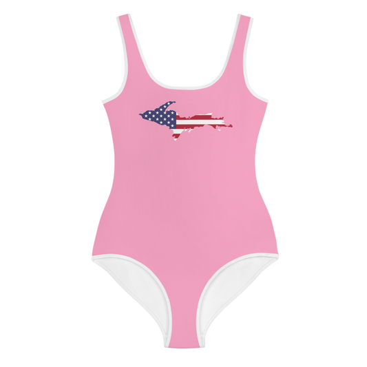 Michigan Upper Peninsula Youth Swimsuit (w/ UP Outline) | '67 Caddie Pink