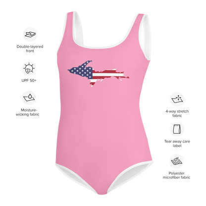 Michigan Upper Peninsula Youth Swimsuit (w/ UP Outline) | '67 Caddie Pink