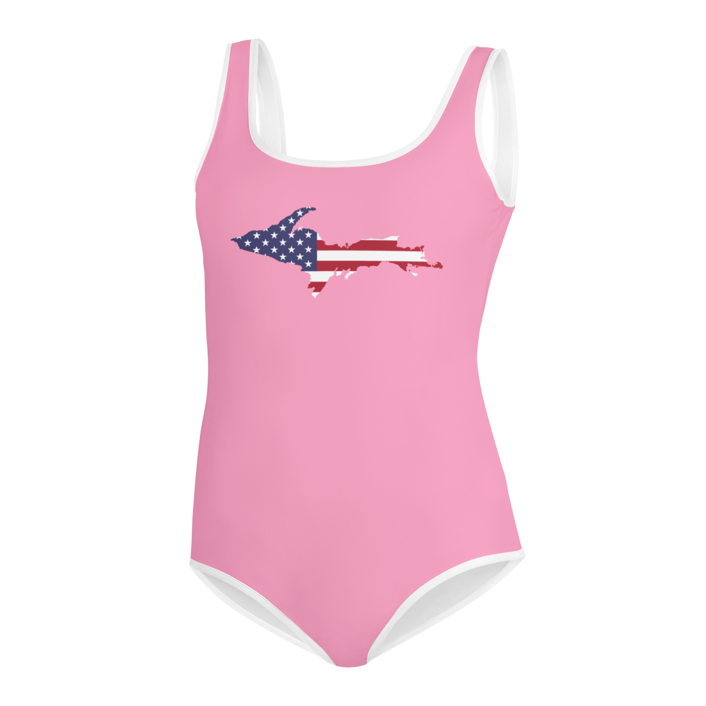 Michigan Upper Peninsula Youth Swimsuit (w/ UP Outline) | '67 Caddie Pink