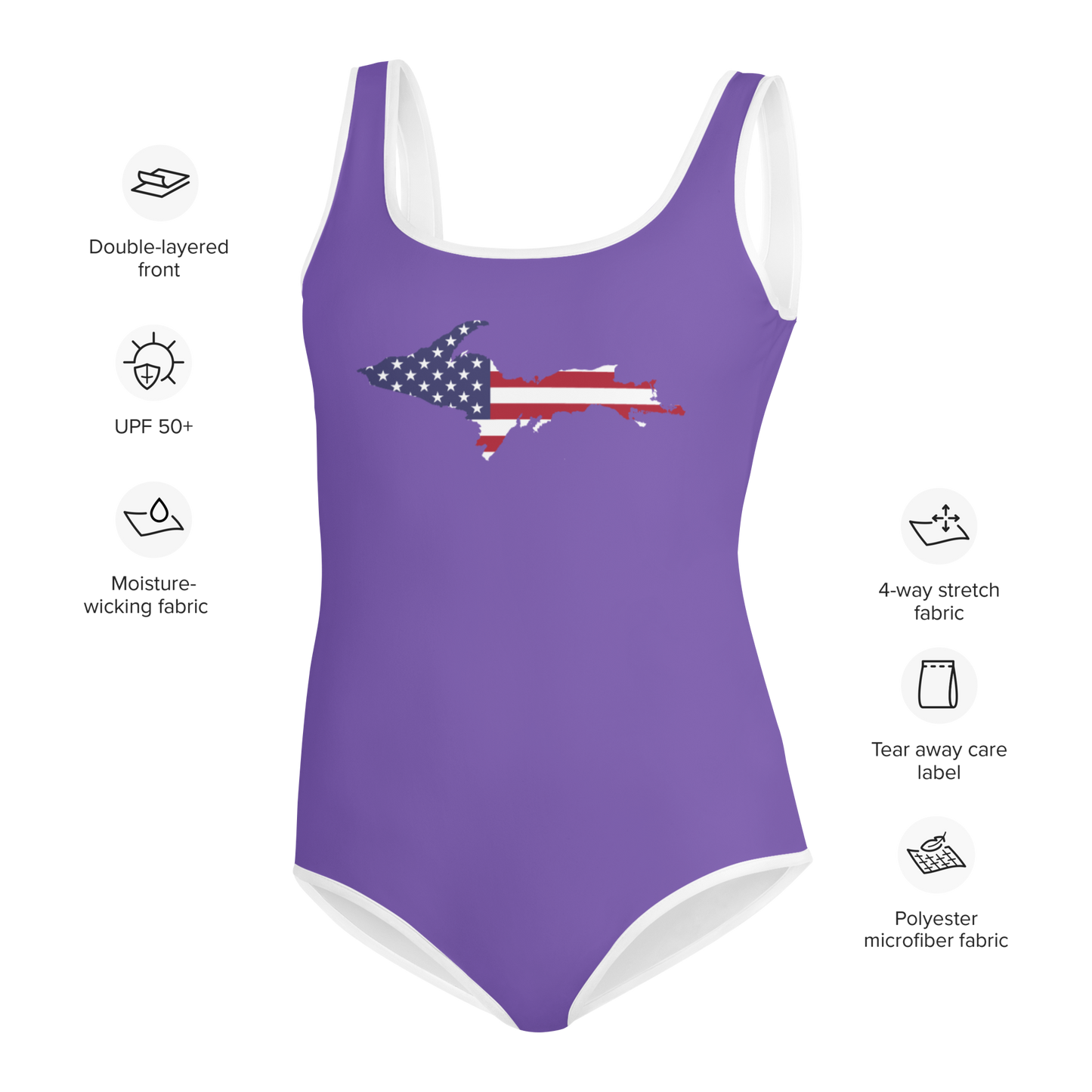 Michigan Upper Peninsula Youth Swimsuit (w/ UP Outline) | Lake Iris