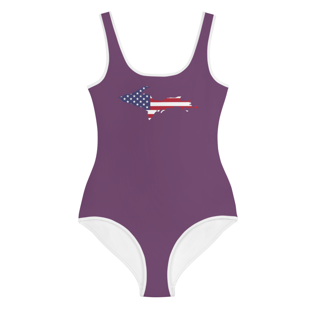 Michigan Upper Peninsula Youth Swimsuit (w/ UP Outline) | Plum