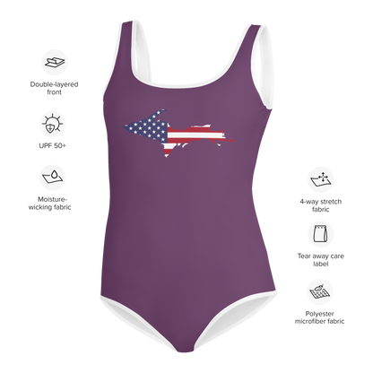 Michigan Upper Peninsula Youth Swimsuit (w/ UP Outline) | Plum