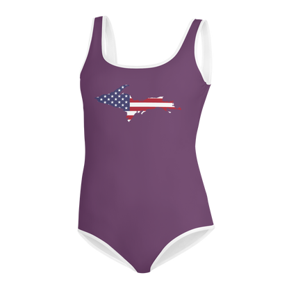 Michigan Upper Peninsula Youth Swimsuit (w/ UP Outline) | Plum