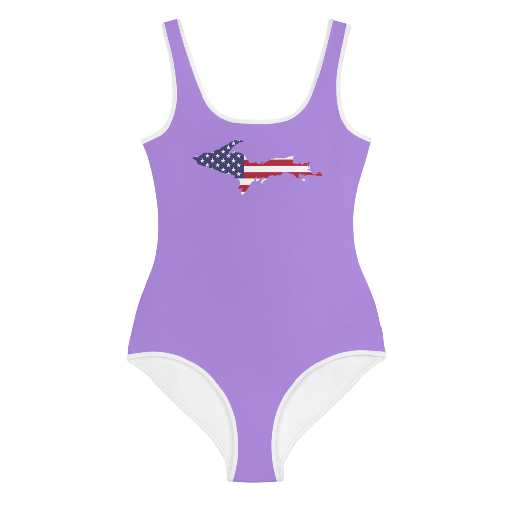 Michigan Upper Peninsula Youth Swimsuit (w/ UP Outline) | Lavender