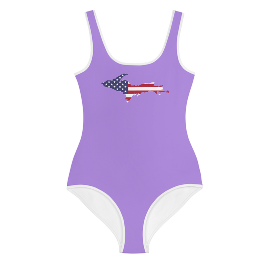 Michigan Upper Peninsula Youth Swimsuit (w/ UP Outline) | Lavender