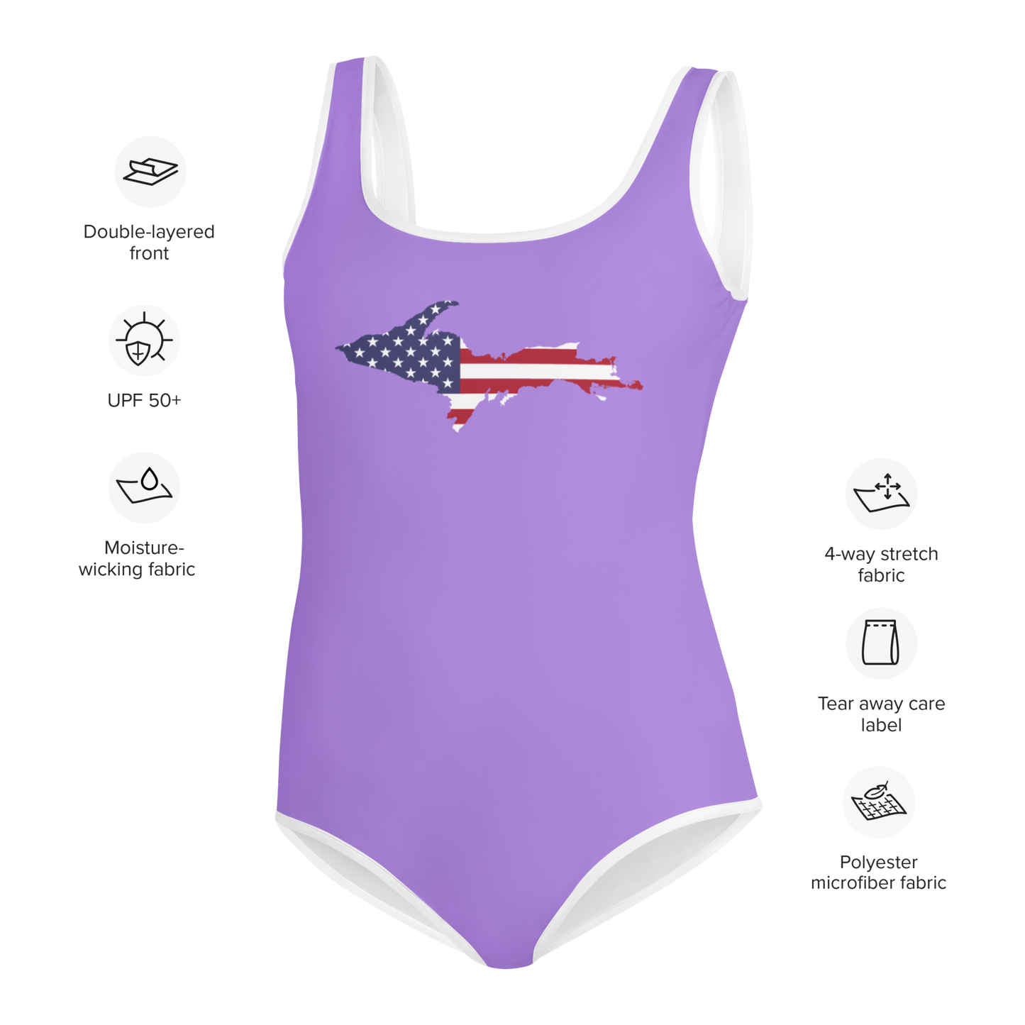 Michigan Upper Peninsula Youth Swimsuit (w/ UP Outline) | Lavender