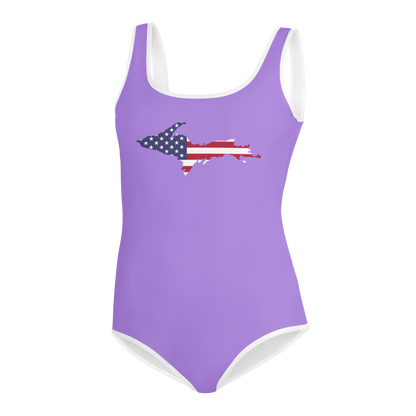 Michigan Upper Peninsula Youth Swimsuit (w/ UP Outline) | Lavender