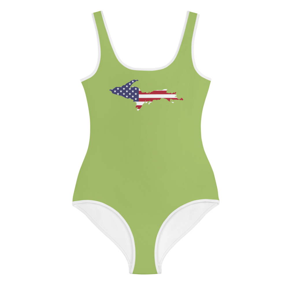 Michigan Upper Peninsula Youth Swimsuit (w/ UP Outline) | Gooseberry Green