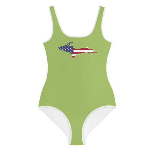 Michigan Upper Peninsula Youth Swimsuit (w/ UP Outline) | Gooseberry Green