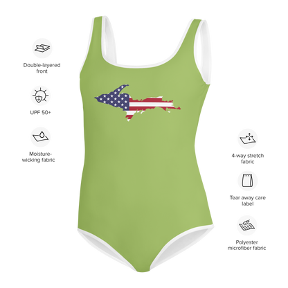 Michigan Upper Peninsula Youth Swimsuit (w/ UP Outline) | Gooseberry Green