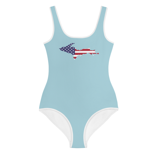 Michigan Upper Peninsula Youth Swimsuit (w/ UP Outline) | '58 Caddie Blue