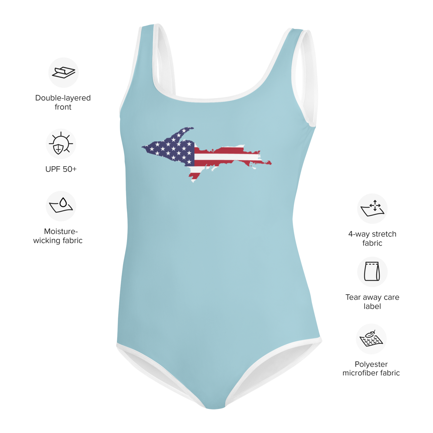 Michigan Upper Peninsula Youth Swimsuit (w/ UP Outline) | '58 Caddie Blue