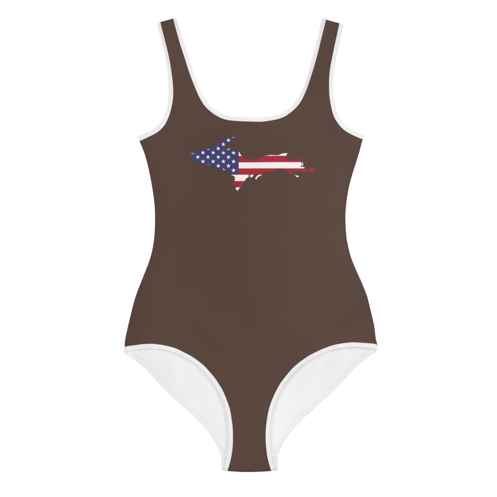 Michigan Upper Peninsula Youth Swimsuit (w/ UP Outline) | Hickory Color