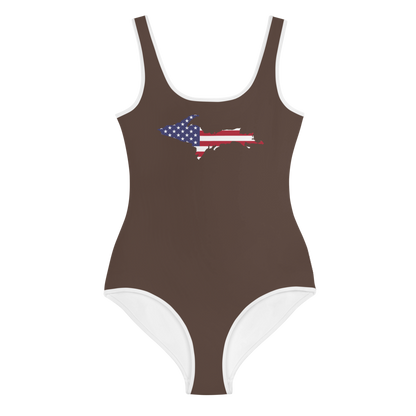 Michigan Upper Peninsula Youth Swimsuit (w/ UP Outline) | Hickory Color