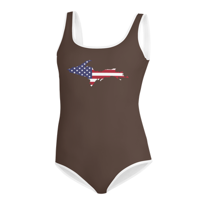 Michigan Upper Peninsula Youth Swimsuit (w/ UP Outline) | Hickory Color