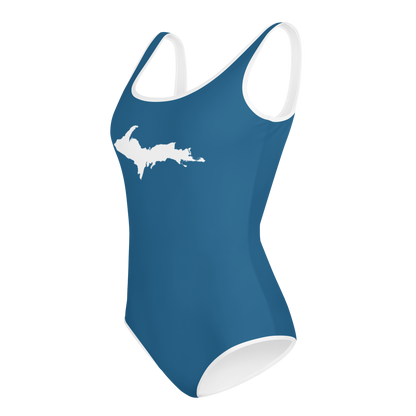 Michigan Upper Peninsula Youth Swimsuit (w/ UP Outline) | Blueberry