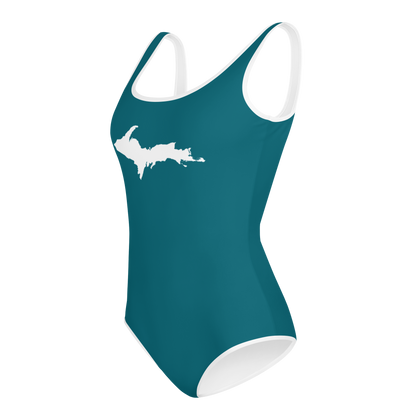 Michigan Upper Peninsula Youth Swimsuit (w/ UP Outline) | Auburn Hills Teal