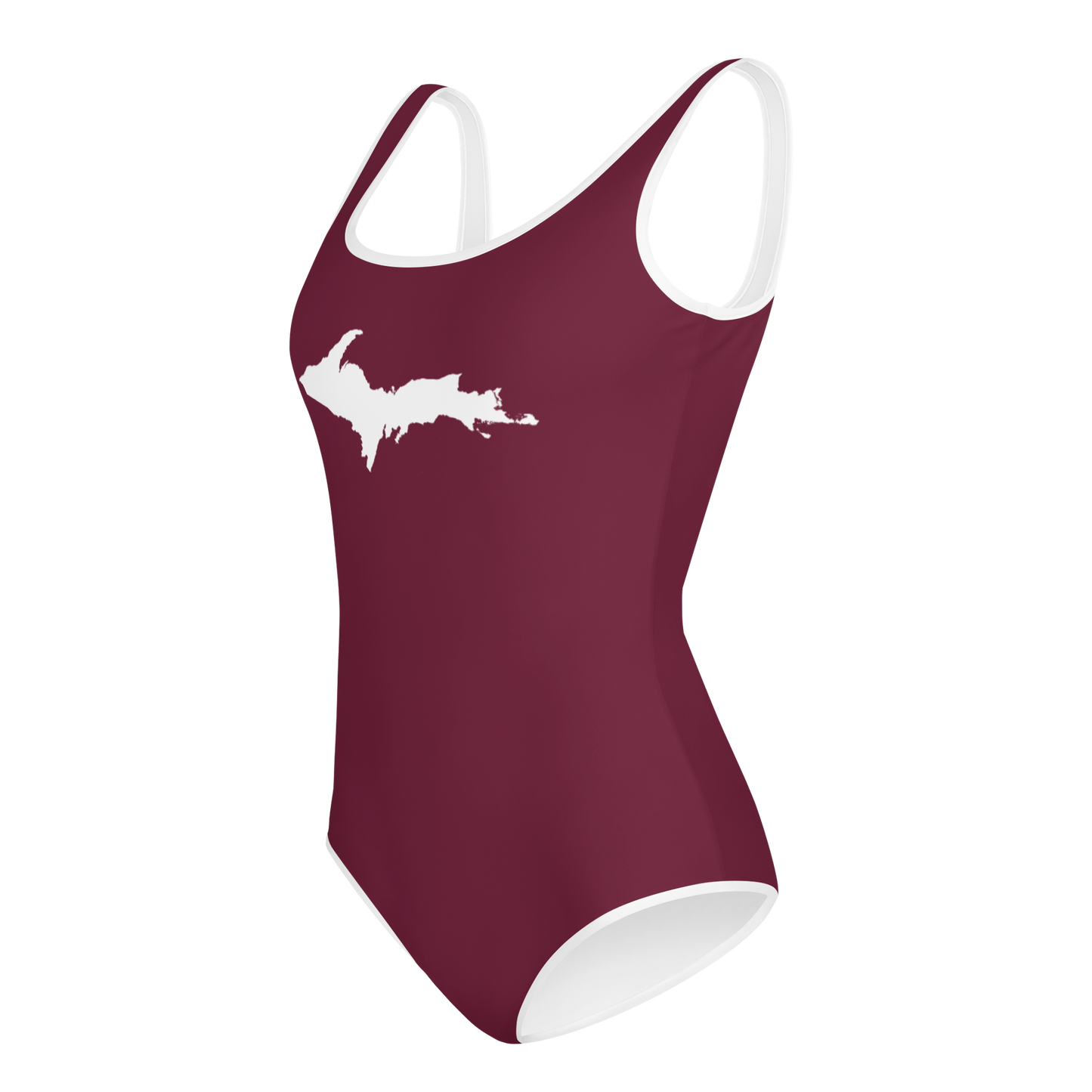 Michigan Upper Peninsula Youth Swimsuit (w/ UP Outline) | Old Mission Burgundy