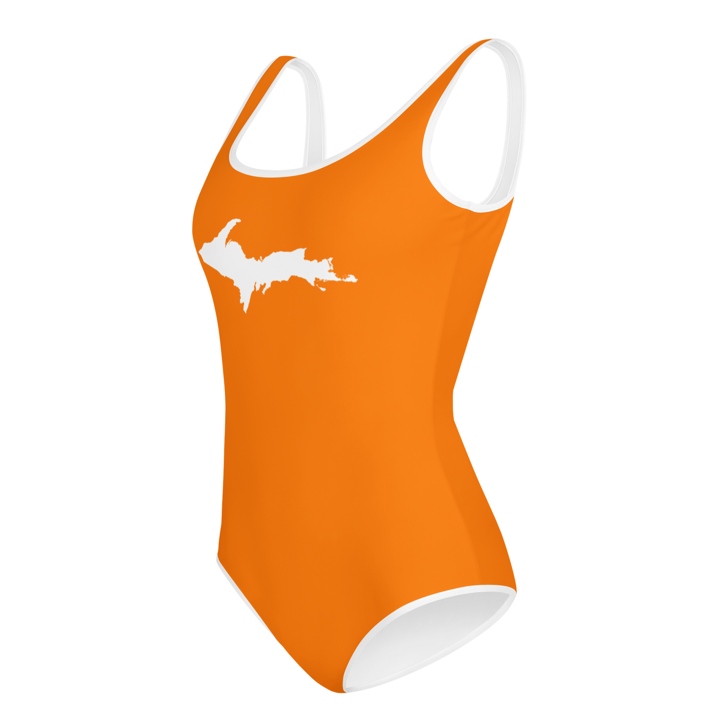 Michigan Upper Peninsula Youth Swimsuit (w/ UP Outline) | Safety Orange