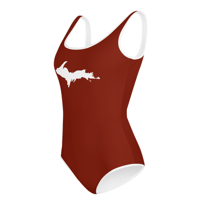 Michigan Upper Peninsula Youth Swimsuit (w/ UP Outline) | Cherryland Red