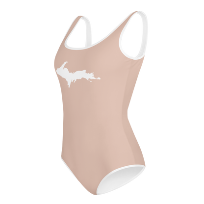 Michigan Upper Peninsula Youth Swimsuit (w/ UP Outline) | Rose Gold