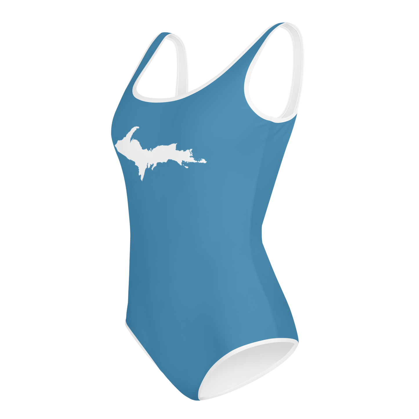 Michigan Upper Peninsula Youth Swimsuit (w/ UP Outline) | Lake Michigan Blue